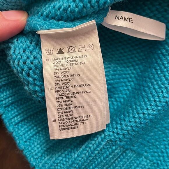 H&M Kids Fair Isle Sweater Zip Cardigan Blue Wool Blend 4-6Y NWT - Picture 5 of 9